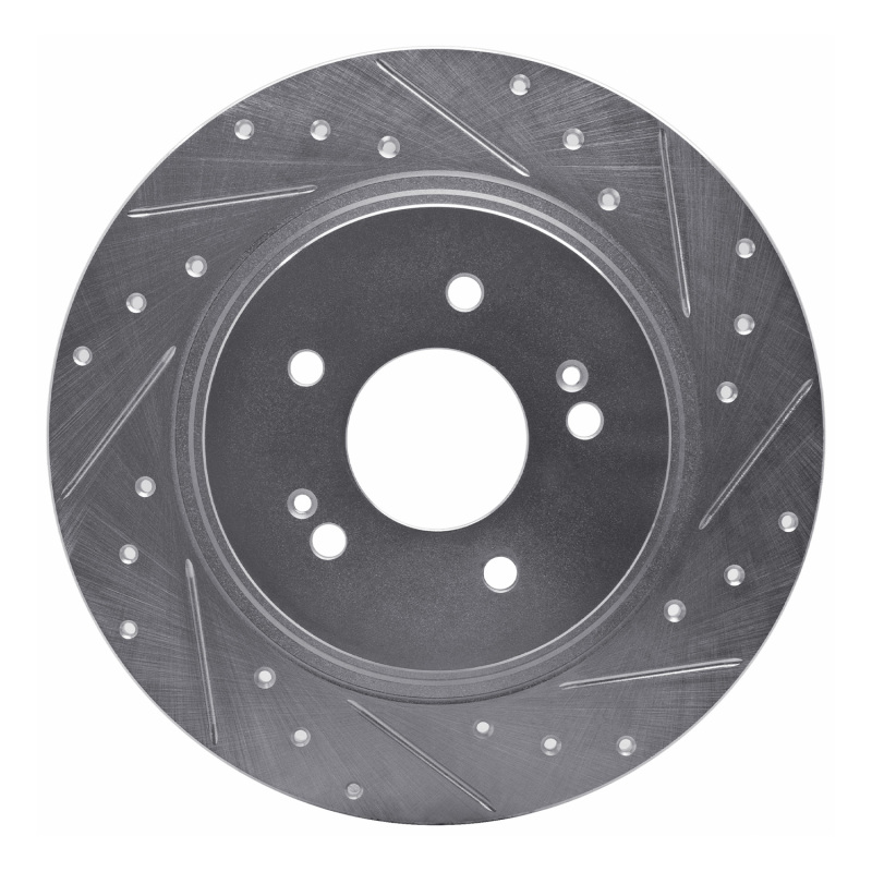 Hyundai Santa Fe Brake Rotor (1) - Rear Right - R1 Concepts - Drilled & Slotted - Silver - `19-`25 Hyundai Santa Fe Brake Rotor (1) - Rear Right - R1 Concepts - Drilled & Slotted - Silver - `19-`25